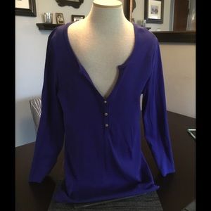 J. Crew perfect tee with gold buttons.