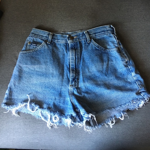 High waisted distressed denim shorts