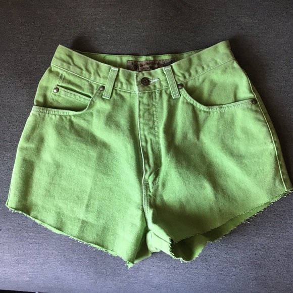 High waisted vintage bright green jean shorts