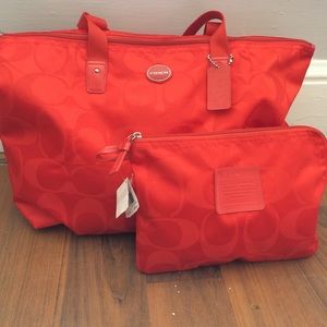 Coach large tote with removable interior pouch