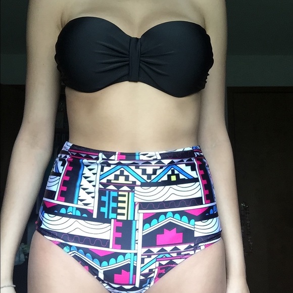 Geometric print high waisted bathing suit - Picture 1 of 3