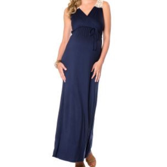*maternity* Navy Crochet Back Maxi Dress