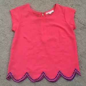 Coral crop top scalloped trim