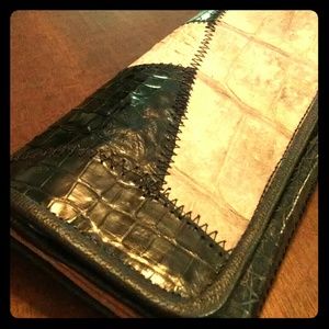 Mixed print stitched leather wallet