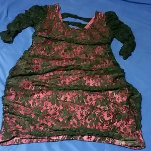 Dress hot pink and black lace