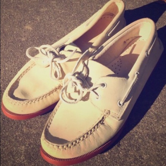 Sperry top slider boat shoes size 8 leather cream