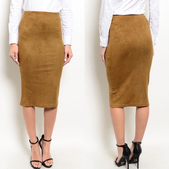 Boutique Dresses & Skirts - 🎉CLEARANCE🎉 Tan High Waist Suede Pencil Skirt