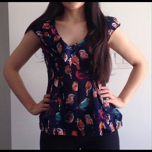 Anthropologie - meadow rue- Navy Bird blouse