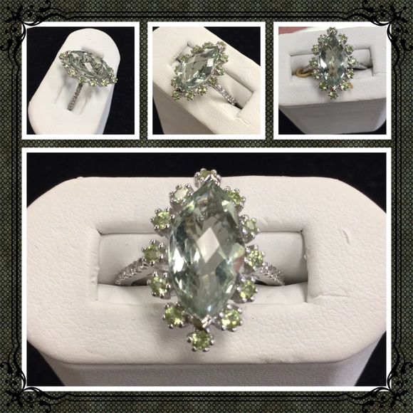 Gorgeous 14k green amethyst & diamond ring