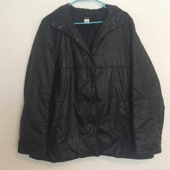Black j crew polyester jacket with hood
