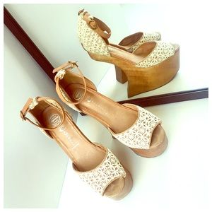 Jeffrey Campbell White Crochet Heelless Wedges
