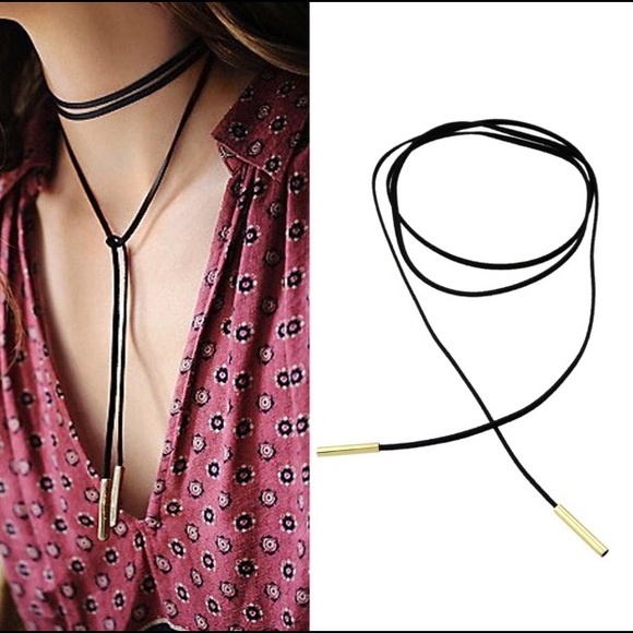 Vegan Leather Black Bolo Neck Tie - Picture 3 of 4