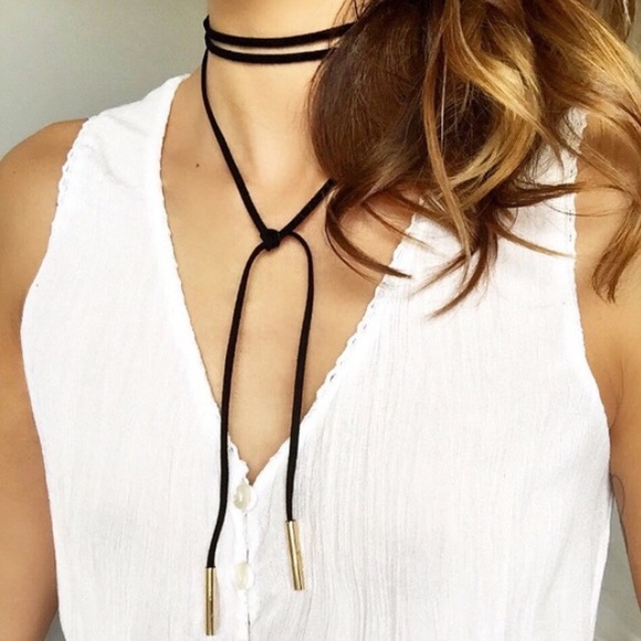 Vegan Leather Black Bolo Neck Tie - Picture 2 of 4