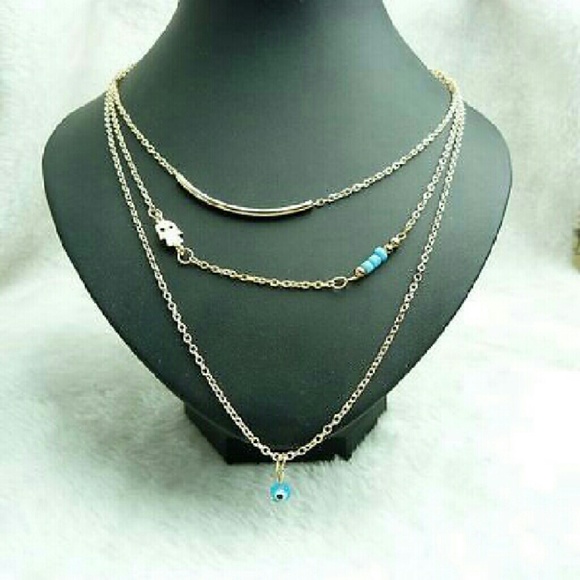 👁Evil Eye with Turquoise Beads Layering Necklace - Picture 3 of 4