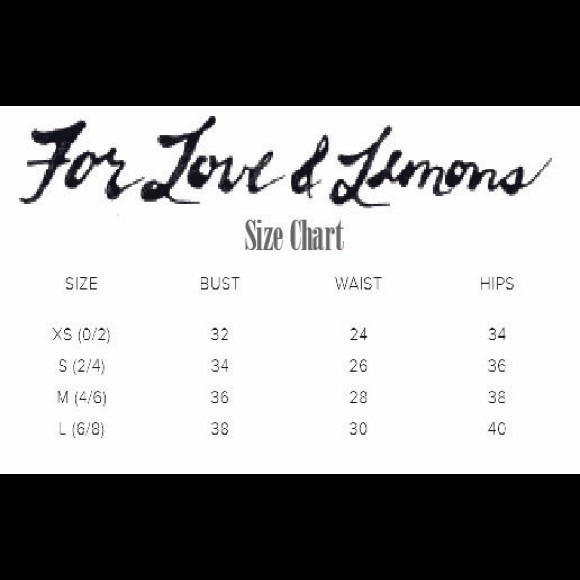 For Love & Lemons Size Chart - Picture 1 of 1