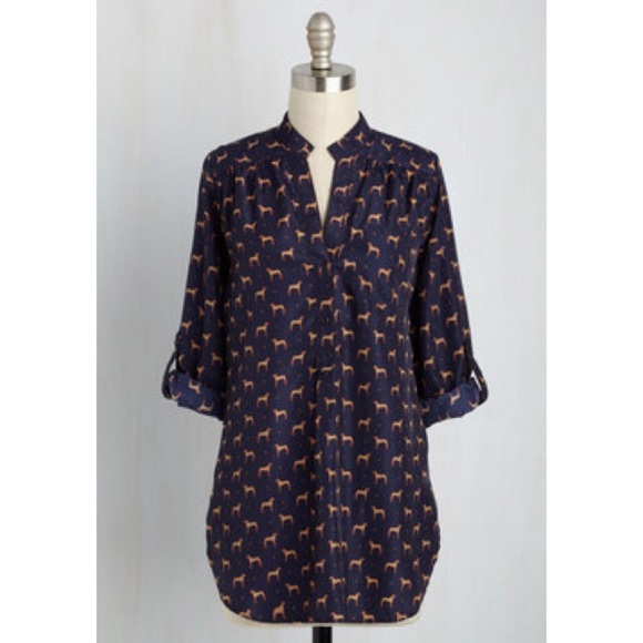 Modcloth "fun to fun" navy tunic w/dogs