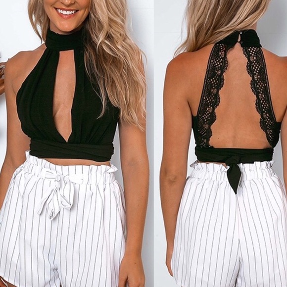 Urban Outfitters Tops - ❤️SALE❤️ black mock neck open back lace crop top