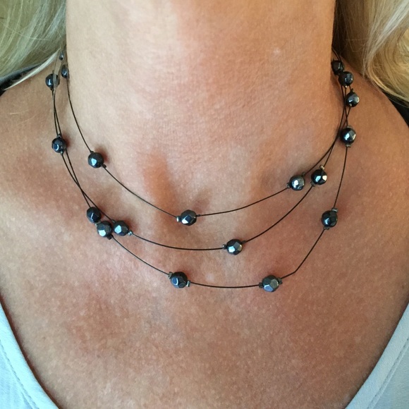 3 part black beaded necklace