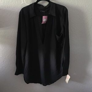 Sheer closed black blouse with open back