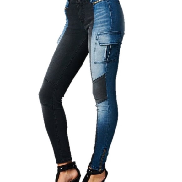 Two Toned Moto Jeans - Picture 2 of 4