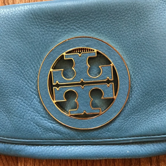 Tory Burch Blue and Gold Logo Single Flap Purse - Picture 2 of 4