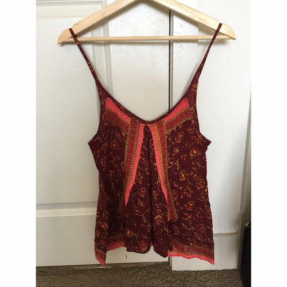 Free People Orange/Pink Flowy Top - M
