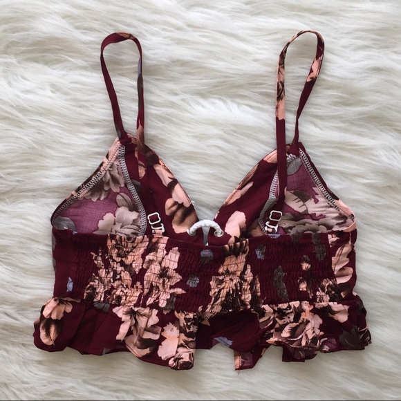 SOLD maroon and peach floral two piece top and - Picture 3 of 4
