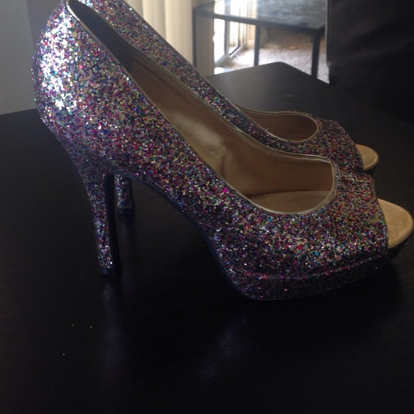 Candies multicolor glitter peeptoe pumps