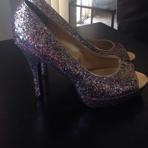 Candies multicolor glitter peeptoe pumps