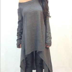 Gray Marl Boatneck asymmetrical high low dress