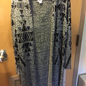 Gray, black, blue tribal long cardigan.