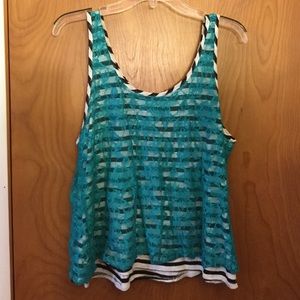 Black and white striped tank top with blue lace