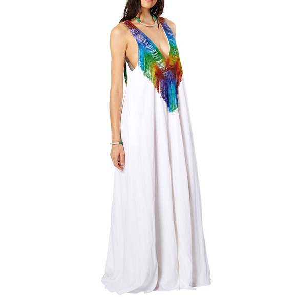 Mara Hoffman Deep V Fringe Dress - Black - XS