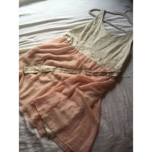 Coral and cream colored dress