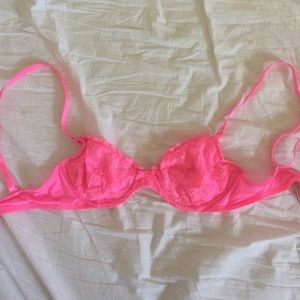 Hot Pink Sheer Lace and Mesh Bra