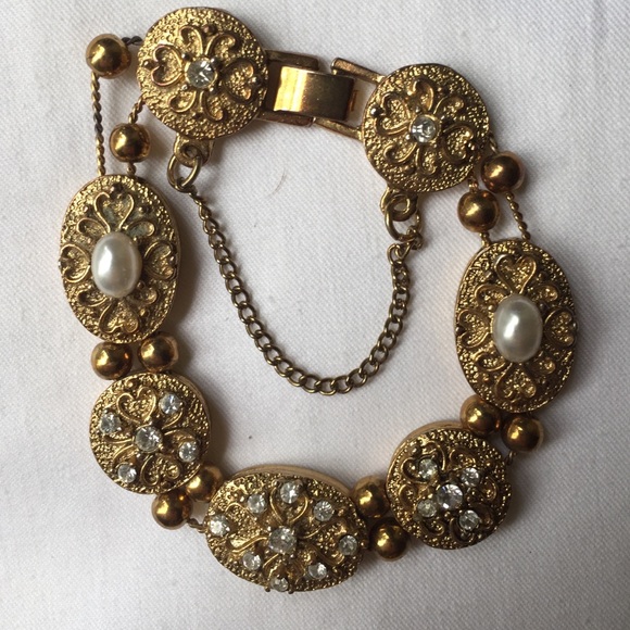 "Slide bracelet" gold diamond and pearl