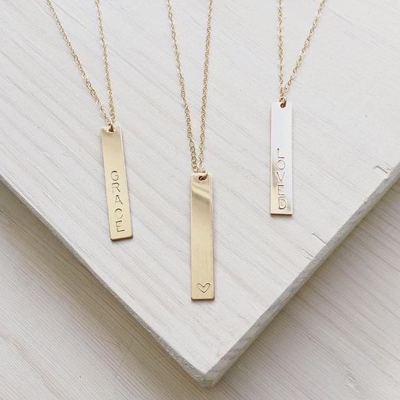Vertical Customizable Gold Bar Necklace - Picture 3 of 4