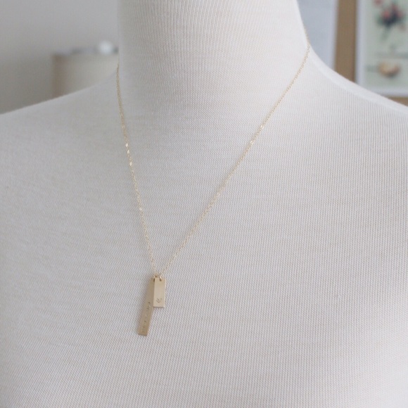 Vertical Customizable Gold Bar Necklace - Picture 4 of 4