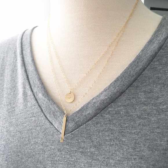 Layered Bar & Circle 14k Gold Filled Necklace Set - Picture 2 of 4