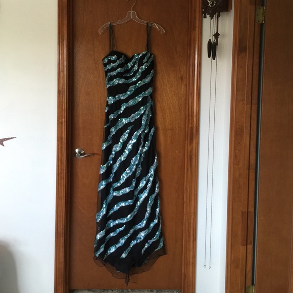 Blue Sequined Zebra Print Prom Dress | Color: Black/Blue | Size: 10 | Heatherlizbef's Closet