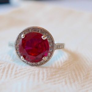 Round Ruby Set in Silver Ring