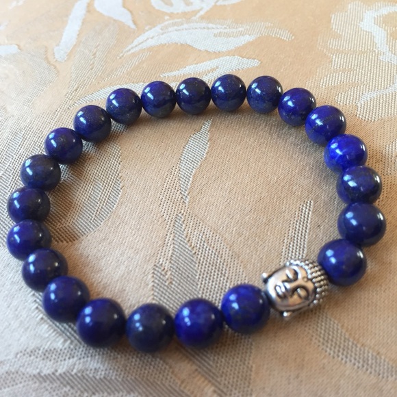 BUDDHA Natural Agate Beaded Bracelet (Blue) - Picture 2 of 4