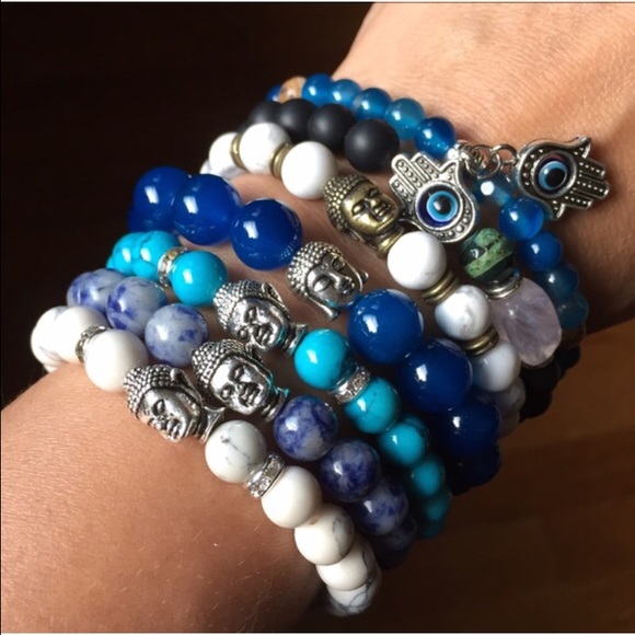 BUDDHA Natural Agate Beaded Bracelet (Blue) - Picture 4 of 4
