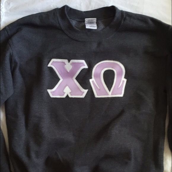 Gilden grey with purple letters crewneck