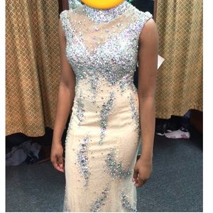 Champaign or tan fitted prom dress