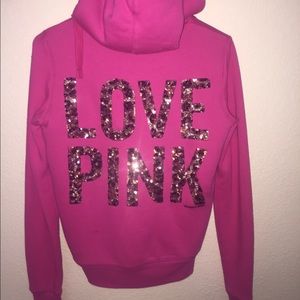 Pink fur lined bling hoodie xs