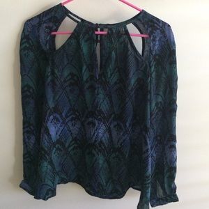 Peacock print long sleeved shirt