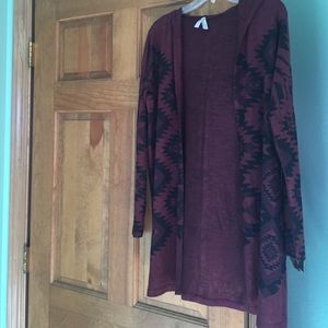 Rustic red cardigan with hood