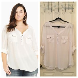 Torrid Plus Size White Henley Button-Up Blouse