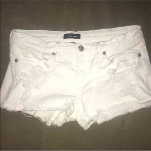 DESTROYED WHITE BEBE SHORTS!!